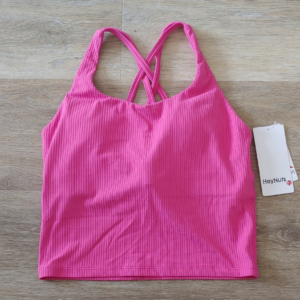 HeyNuts Women's Ribbed Sports Bra Tank Top - Hot Pink